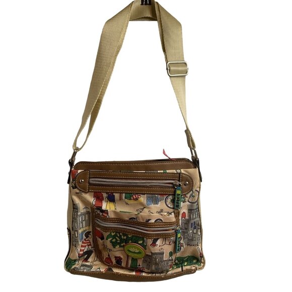 Canvas City Scene Crossbody Bag – Adjustable Strap & Zipper Pockets - Picture 2 of 8